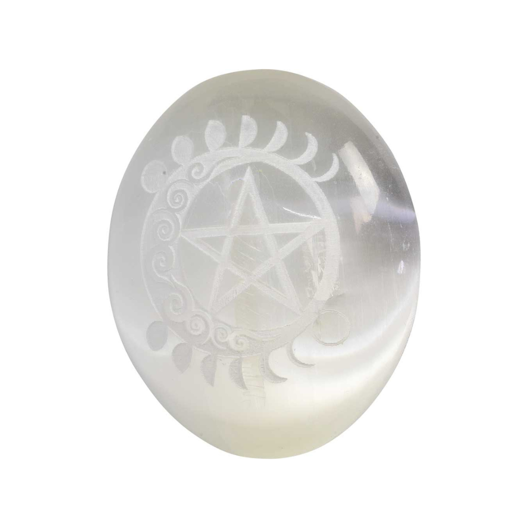 Pierre de Paume en Sélénite - Lune & Pentacle